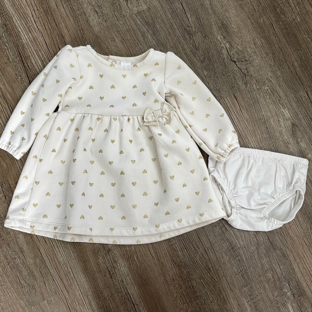 Carter’s Baby Girl Gold Heart Dress Size 12M